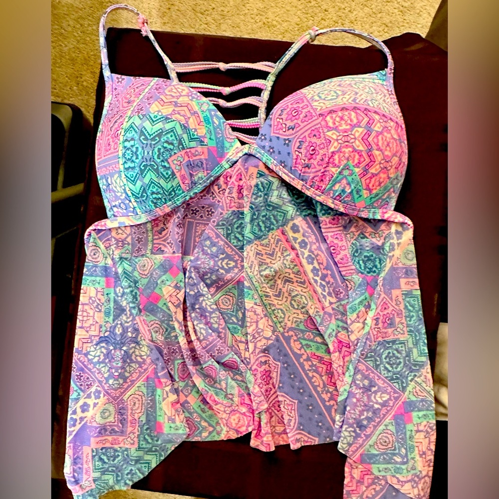 Mossimo Bikini Top -  Multicolored with light Mesh cover - Sz 9